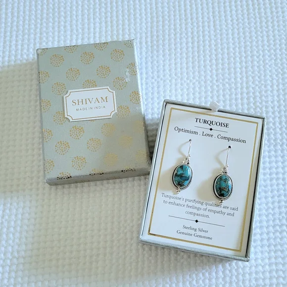 Shivam Oval Shaped Turquoise With Gold💛 Veins Earrings